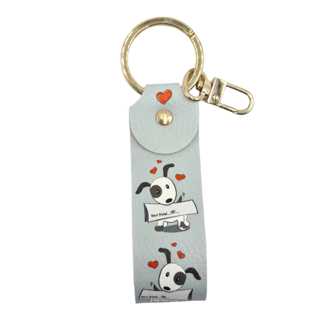 Ciondolo portachiavi in legno con cane seduto Ciondolo portachiavi in legno con cane seduto